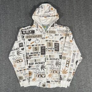 Vintage MR Waffle Knit Thermal Full Zip Hoodie Y2K Skater All Over Print Small